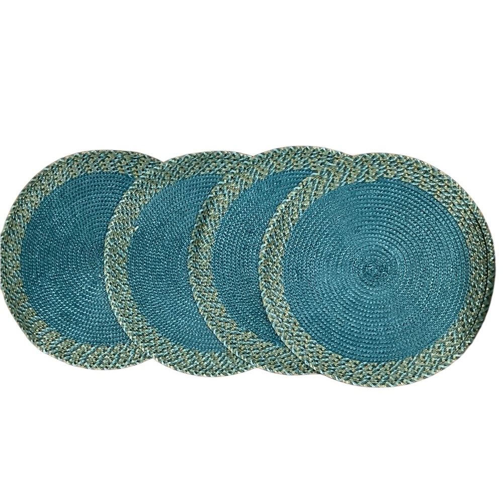 Elegant Teal and Beige Woven Placemats 15" wide each.